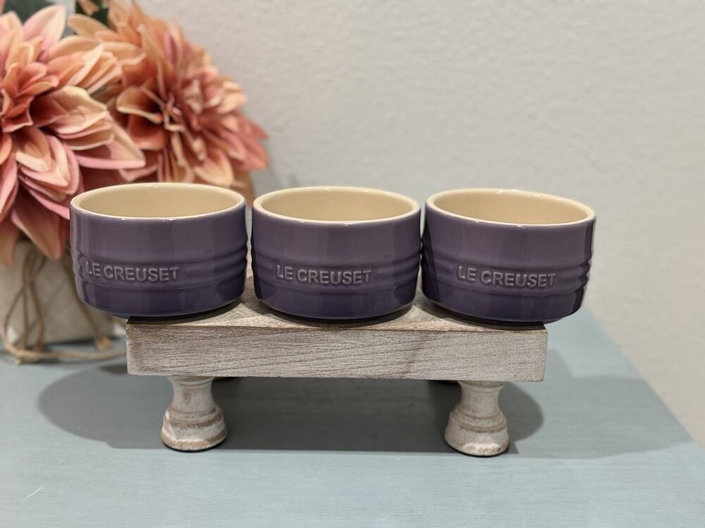 Le Creuset 7-oz. Stoneware Round Straight Wall Ramekins Ultra Violet Set/3 NWT